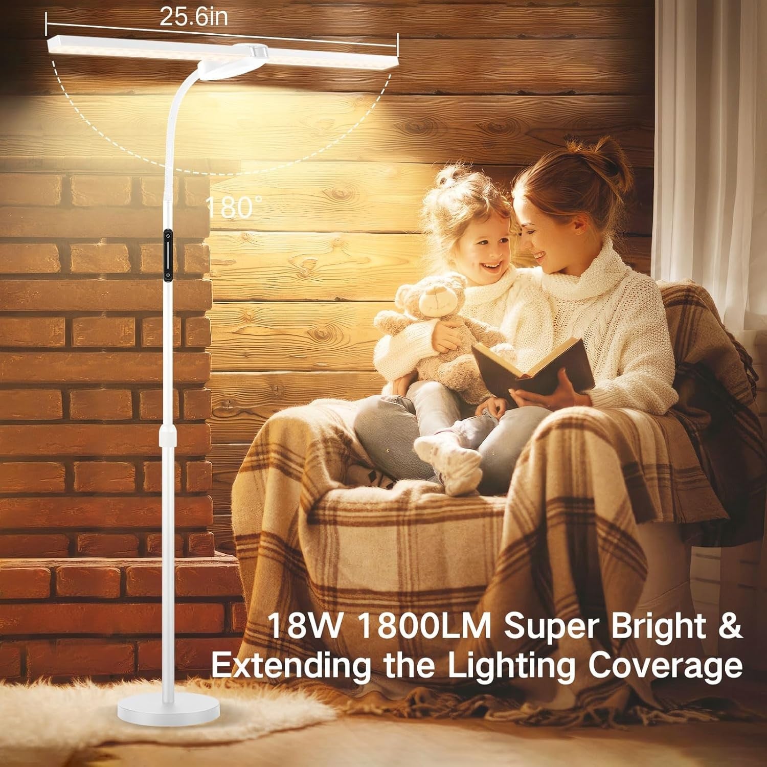 Double Head LED Floor Lamp Dimmable Remote Touch Adjustable Reading