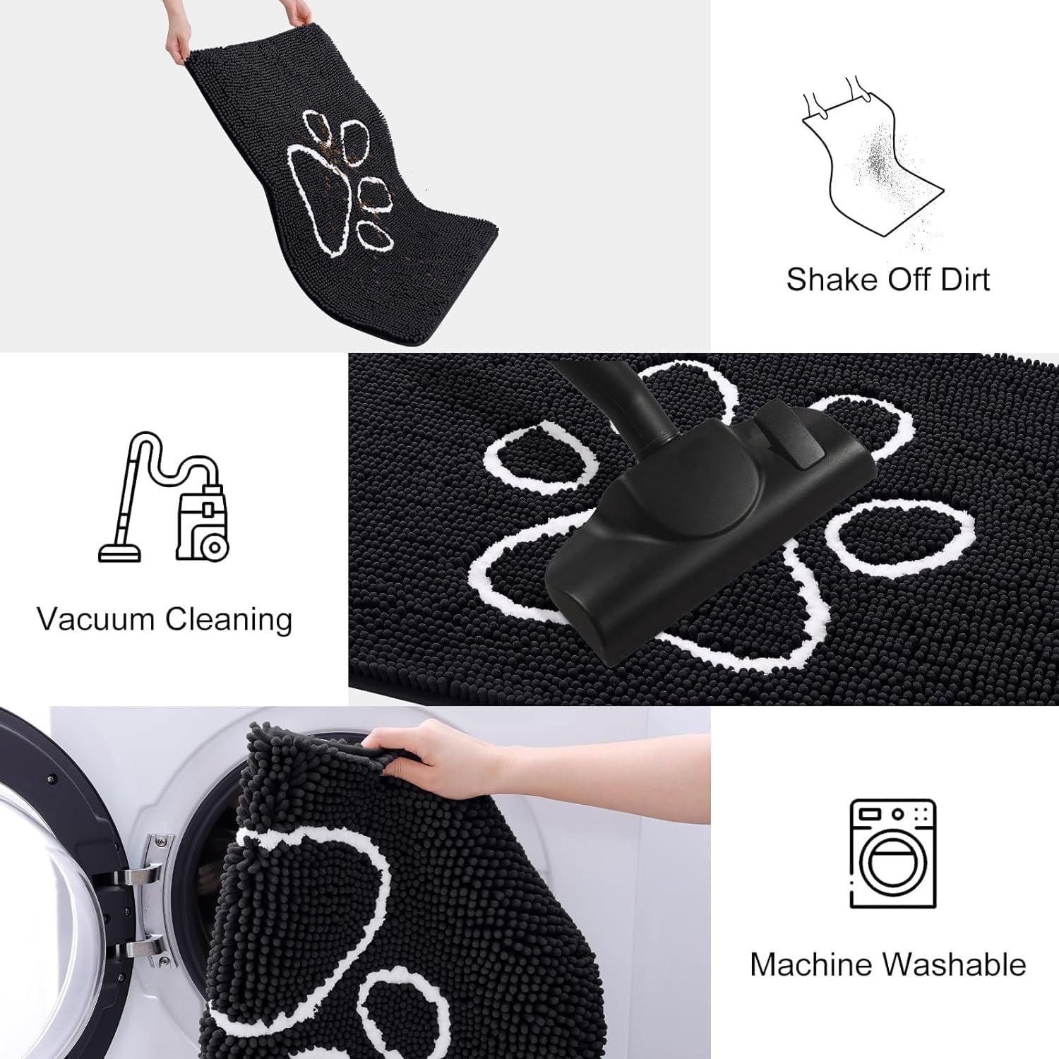 Dog Door Mat Super Absorbent Non Slip Chenille Black Entrance Rug 76x121cm