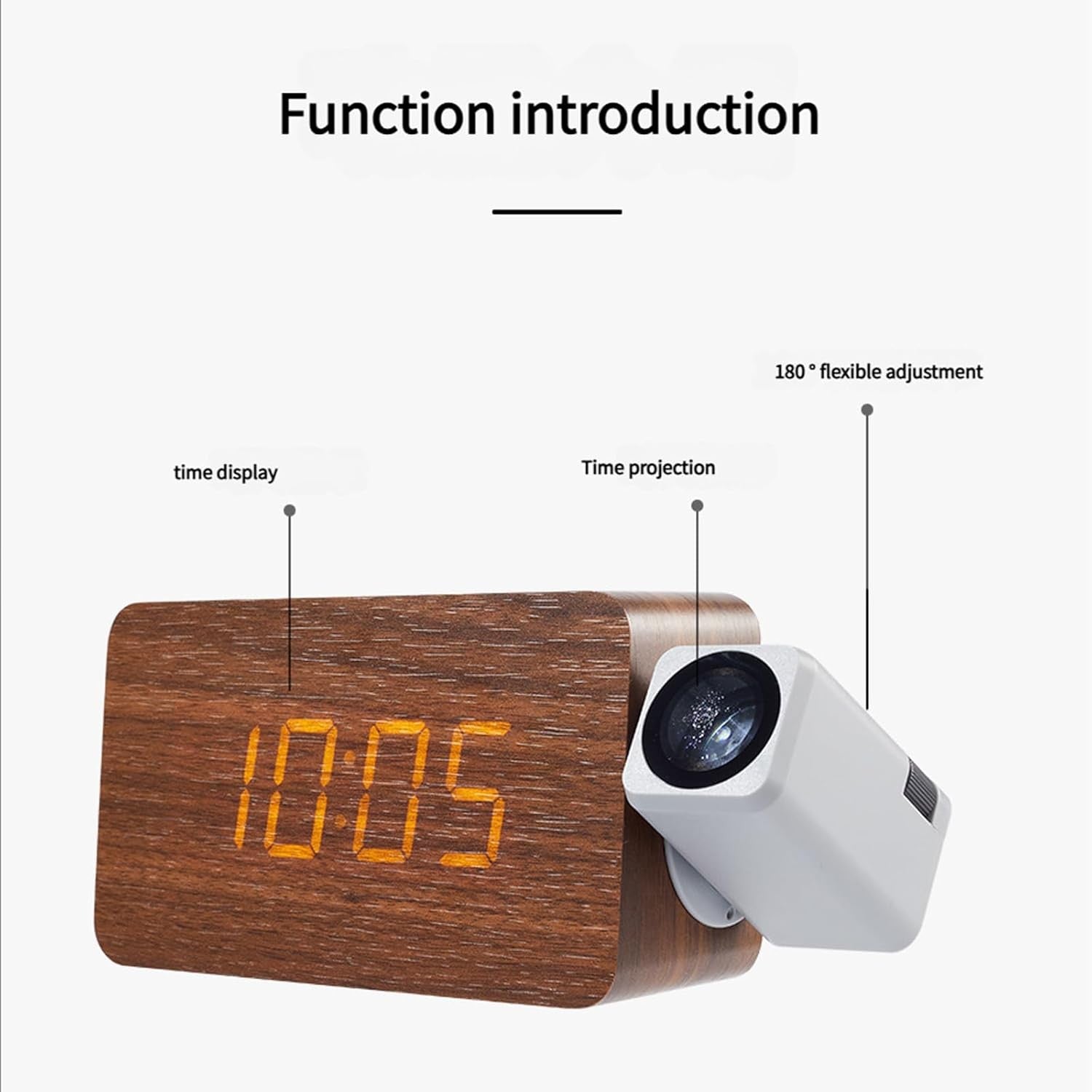 Projection Alarm Clock 180° Ceiling Wall LED Display Loud Alarm Bedroom