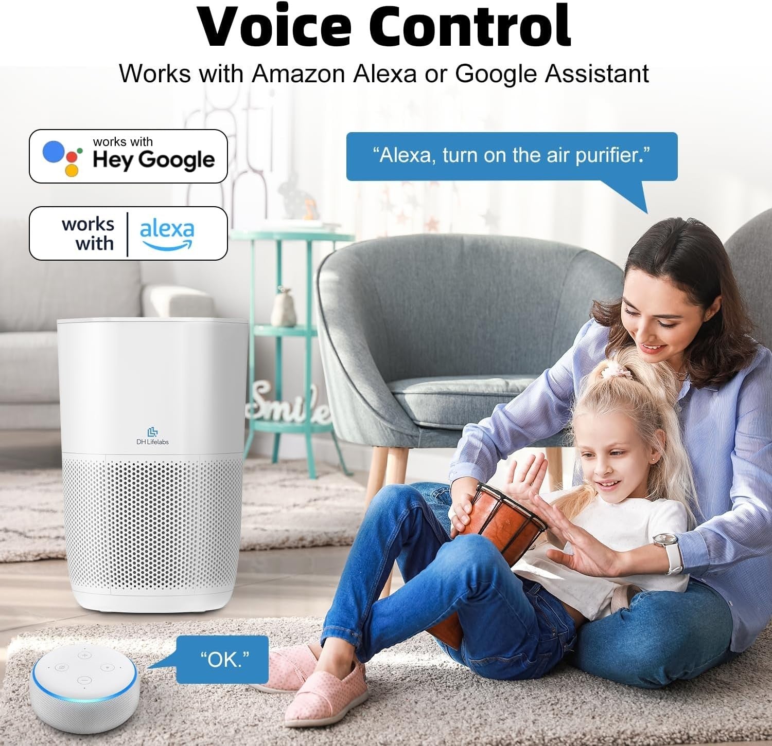 Smart HEPA Air Purifier WiFi Ionizer Large Room Allergy Quiet