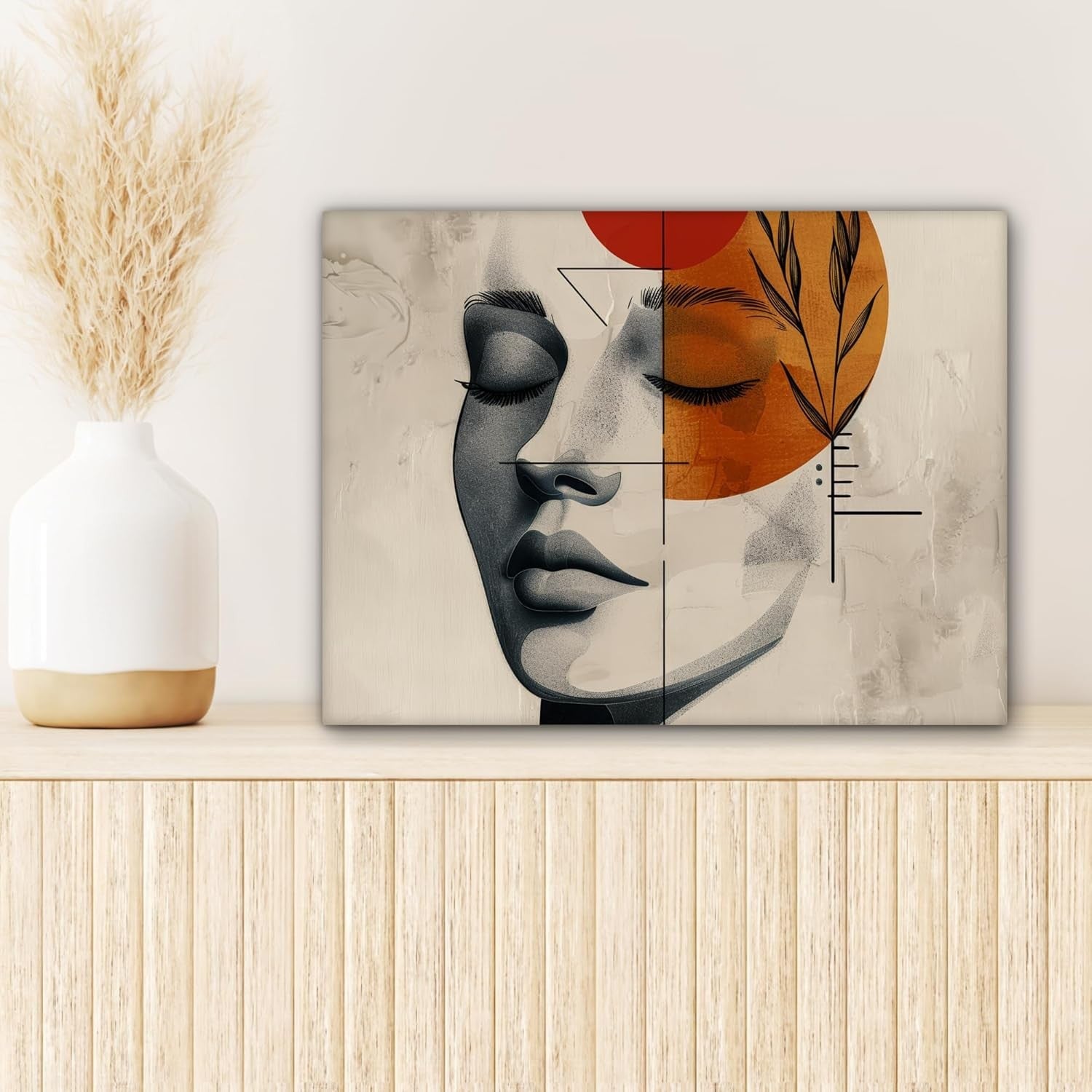 Abstract Woman Botanical Canvas Wall Art 40x30cm Modern Orange Print