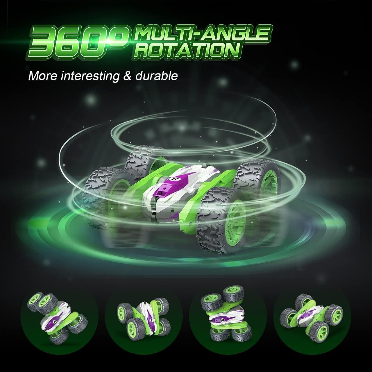 4WD 360° Flip RC Car for Boys 3–10 – LED Stunt Car, Rechargeable Toy