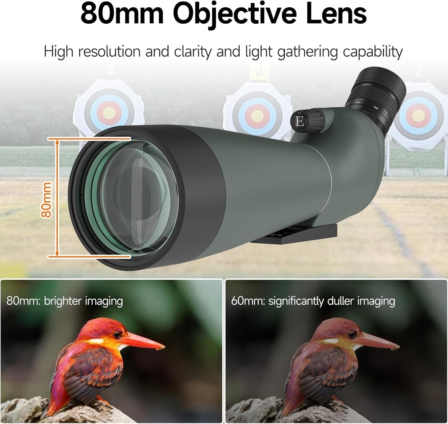 20-60x80 Spotting Scope HD FMC Waterproof Tripod Phone Adapter