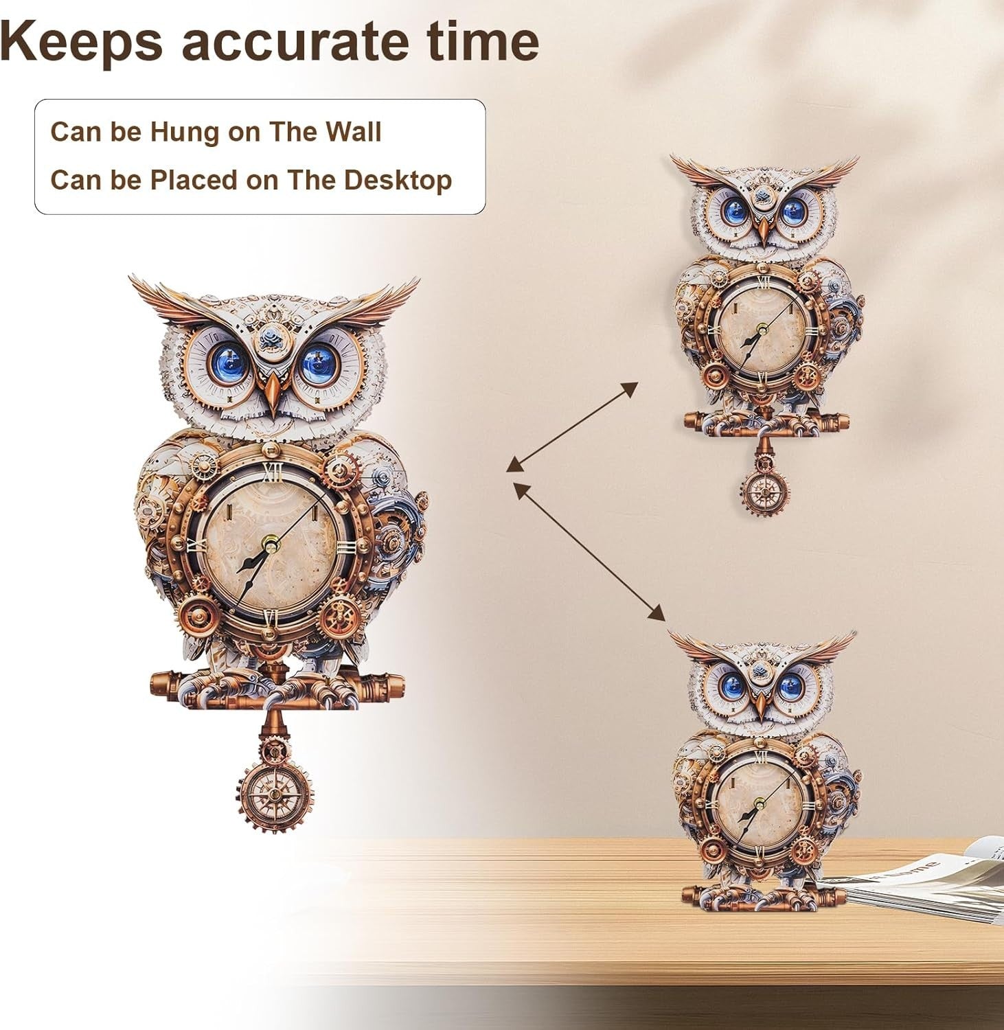 3D Wooden Owl Clock Puzzle for Adults DIY Wall Decor Gift with Pendulum