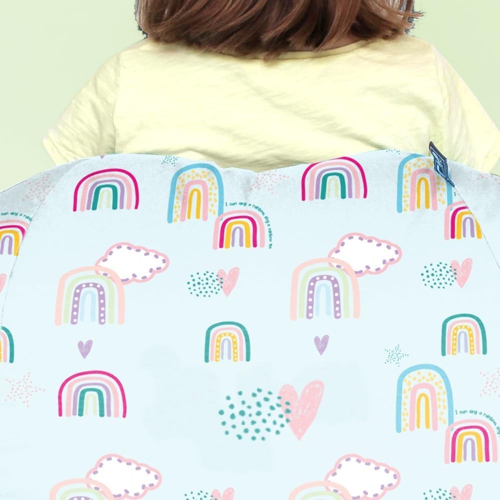 Kids Bean Bag Chair with Footstool - Rainbow Print, Washable & Durable