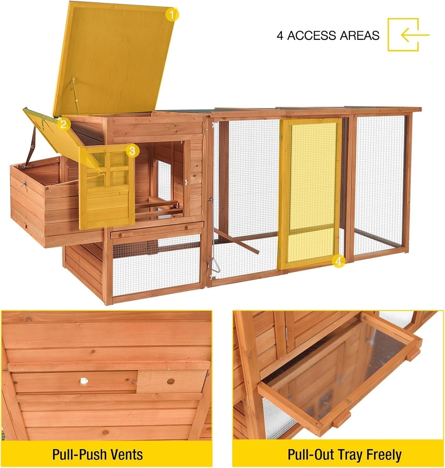 Large Wooden Chicken Coop with Run Nest Box Slide Out Tray 4–6 Hens
