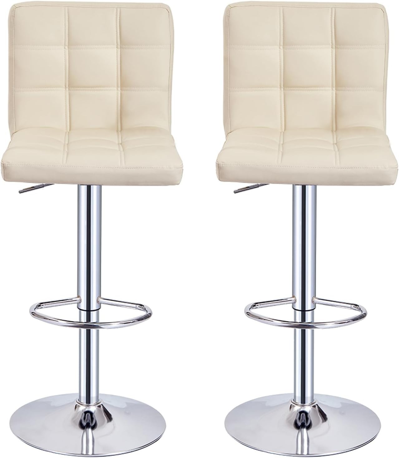 Set of 2 Beige PU Leather Bar Stools Adjustable Height 360° Swivel