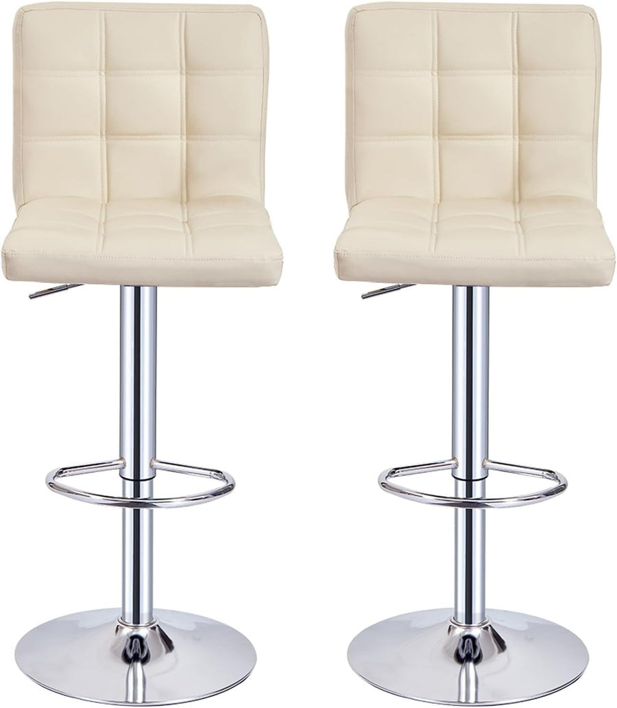 Set of 2 Beige PU Leather Bar Stools Adjustable Height 360° Swivel