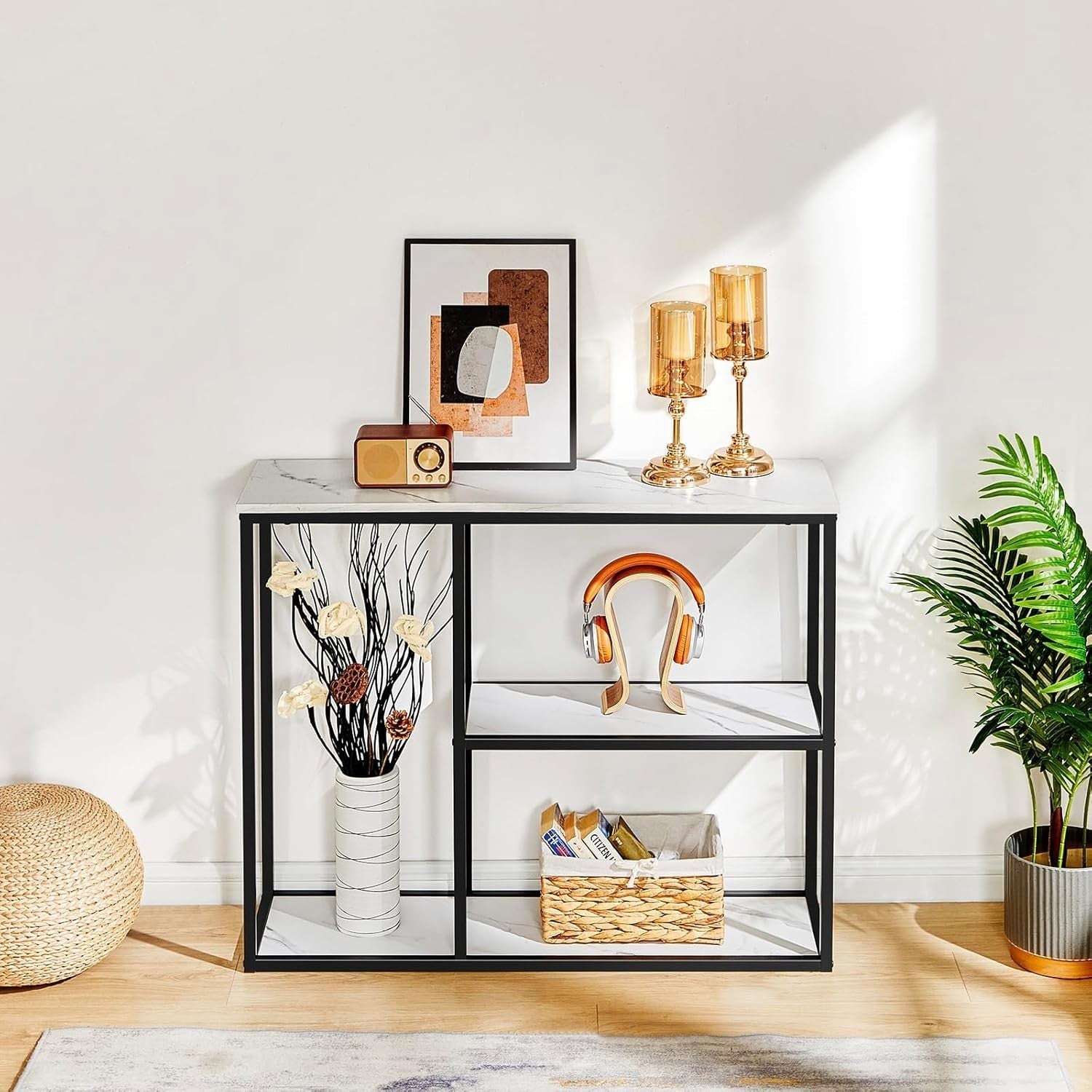 Modern Narrow Console Table with 3-Tier Storage Shelves – 80cm x 30cm x 80cm