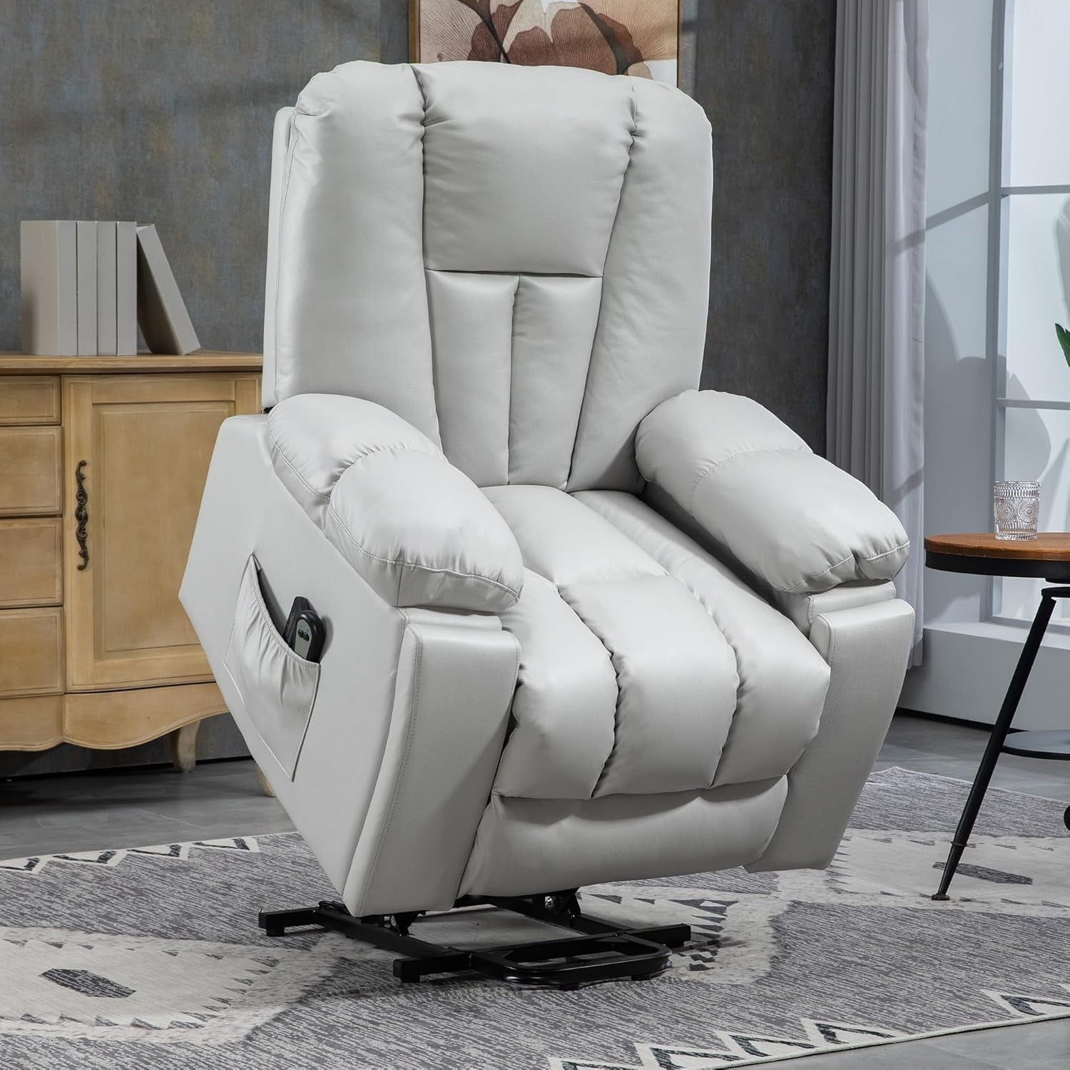 Lift Recliner Chair for Elderly w/ Massage 135° Recline Cup Holder Light Grey