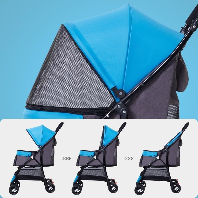 Pet Stroller Foldable Lightweight Dog Cat Carrier w/ Storage & Safety Leash