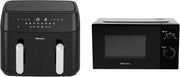 9L Dual Drawer Air Fryer + 20L 700W Microwave Set 5 Power Levels Black