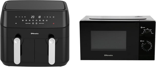 9L Dual Drawer Air Fryer + 20L 700W Microwave Set 5 Power Levels Black