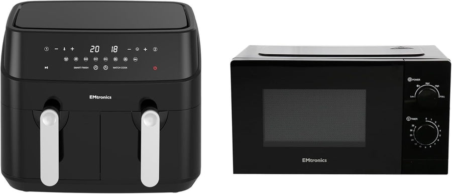 9L Dual Drawer Air Fryer + 20L 700W Microwave Set 5 Power Levels Black
