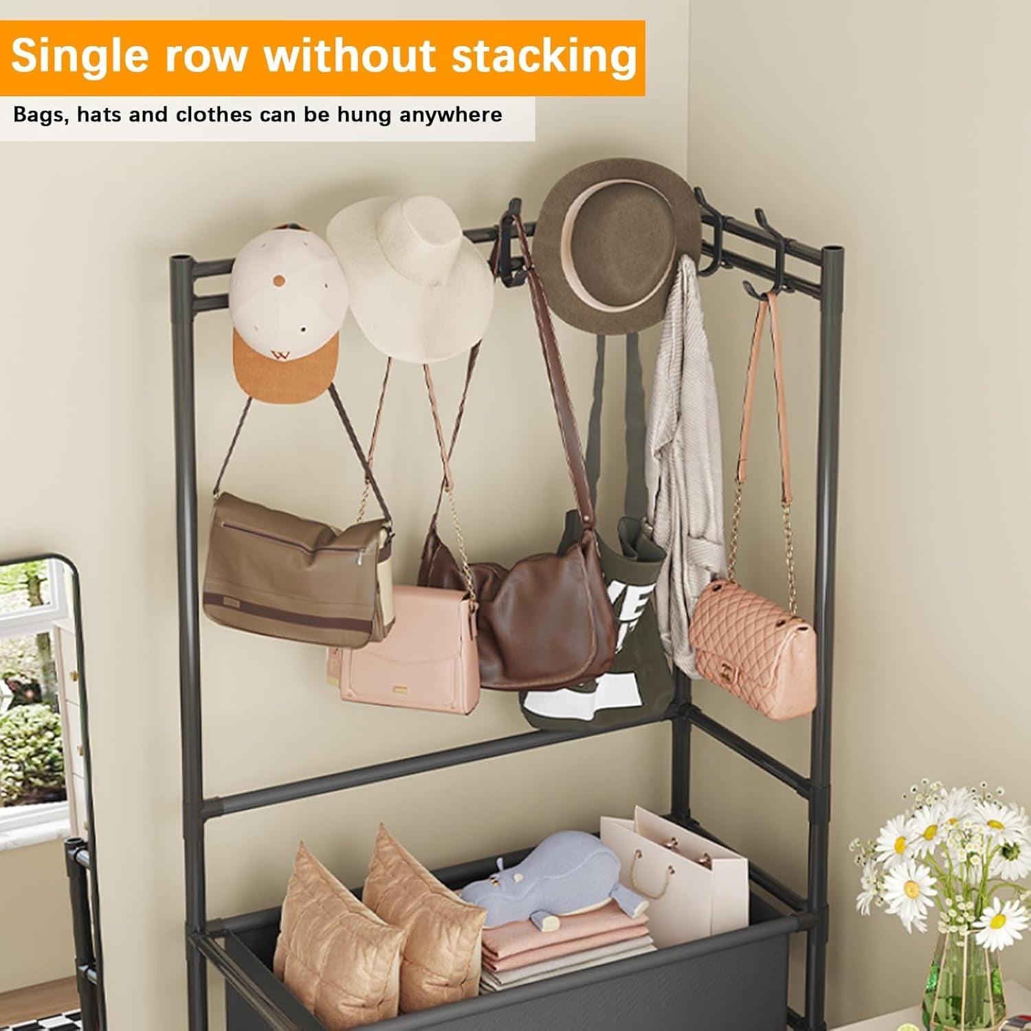 Black 5-Tier Coat & Shoe Rack | Hallway Storage Stand with Hooks & Shelves