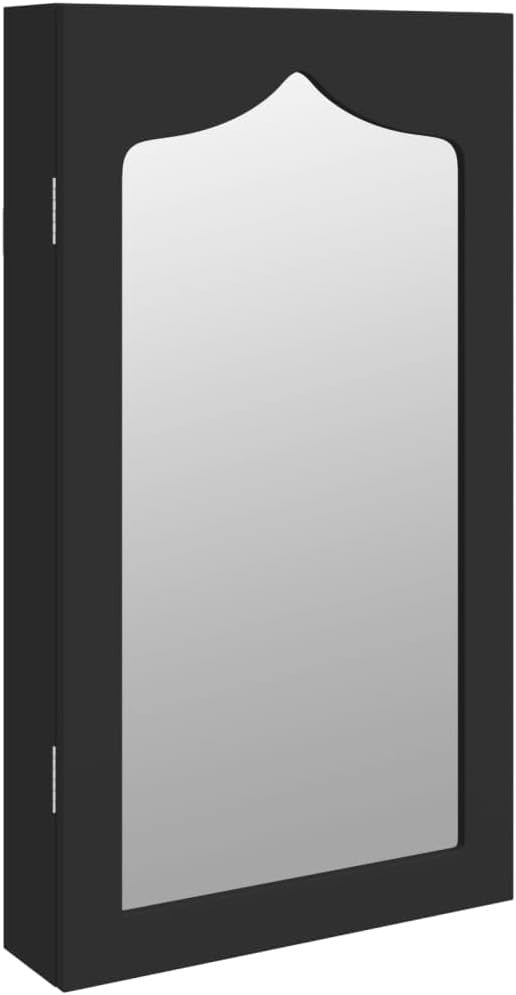 Black Wall Mounted Jewelry Armoire Mirror Lockable Slim Storage Cabinet