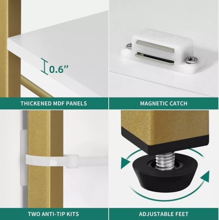 Modern 5 Tier Bookcase Storage Unit Display Rack with Cabinet Gold Frame