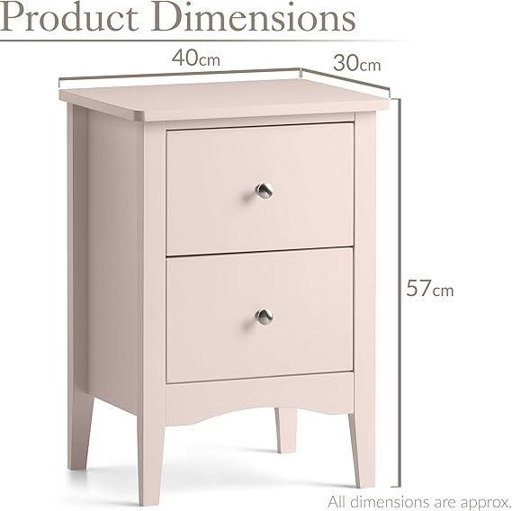 Pink 2 Drawer Bedside Table Modern MDF Nightstand | Smooth Glide Storage Unit