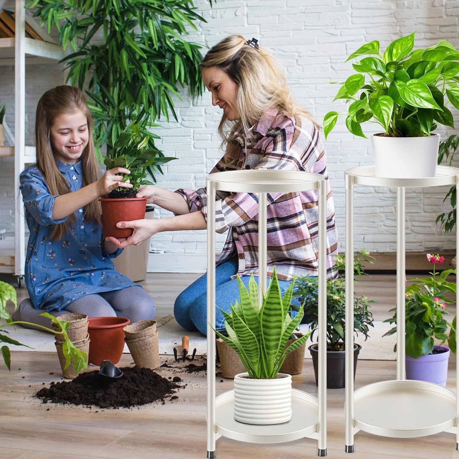 2 Tier White Metal Plant Stand Indoor Outdoor Flower Display Rack Corner Shelf