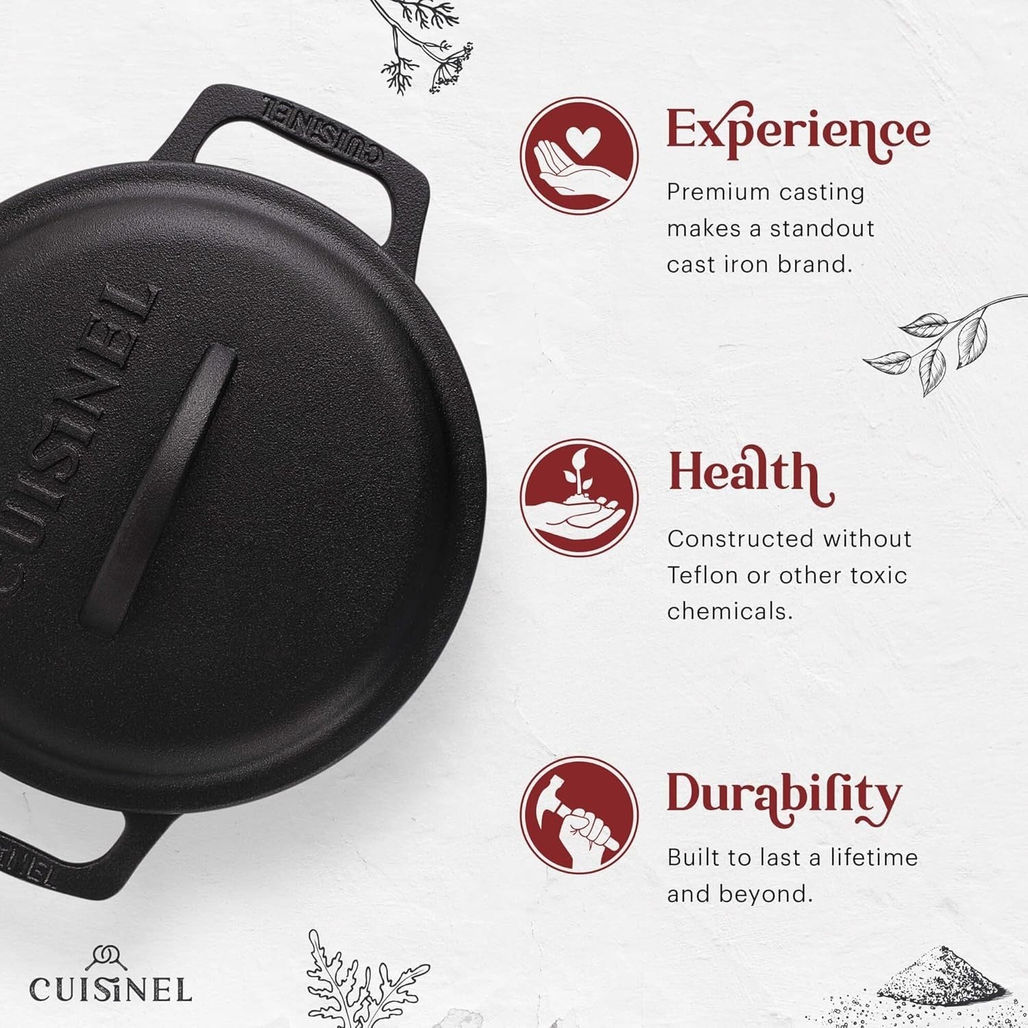 5 Quart Cast Iron Dutch Oven Pre Seasoned Deep Pot Braiser Lid Set
