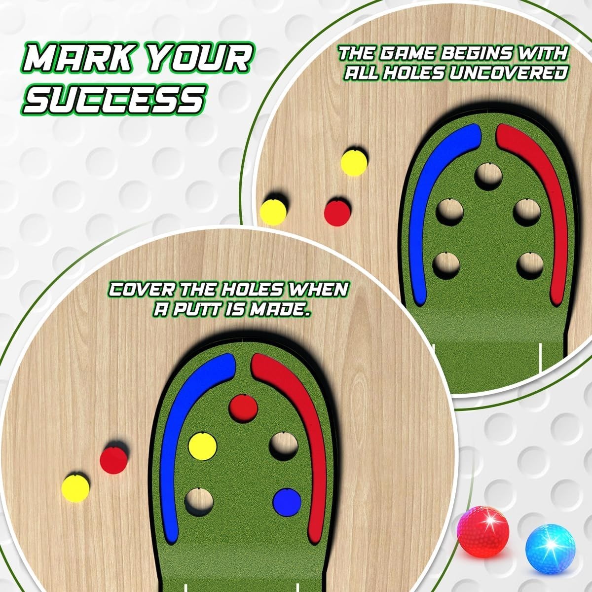Kids Golf Putting Mat LED Light Up 7.8ft Training Green Indoor Outdoor