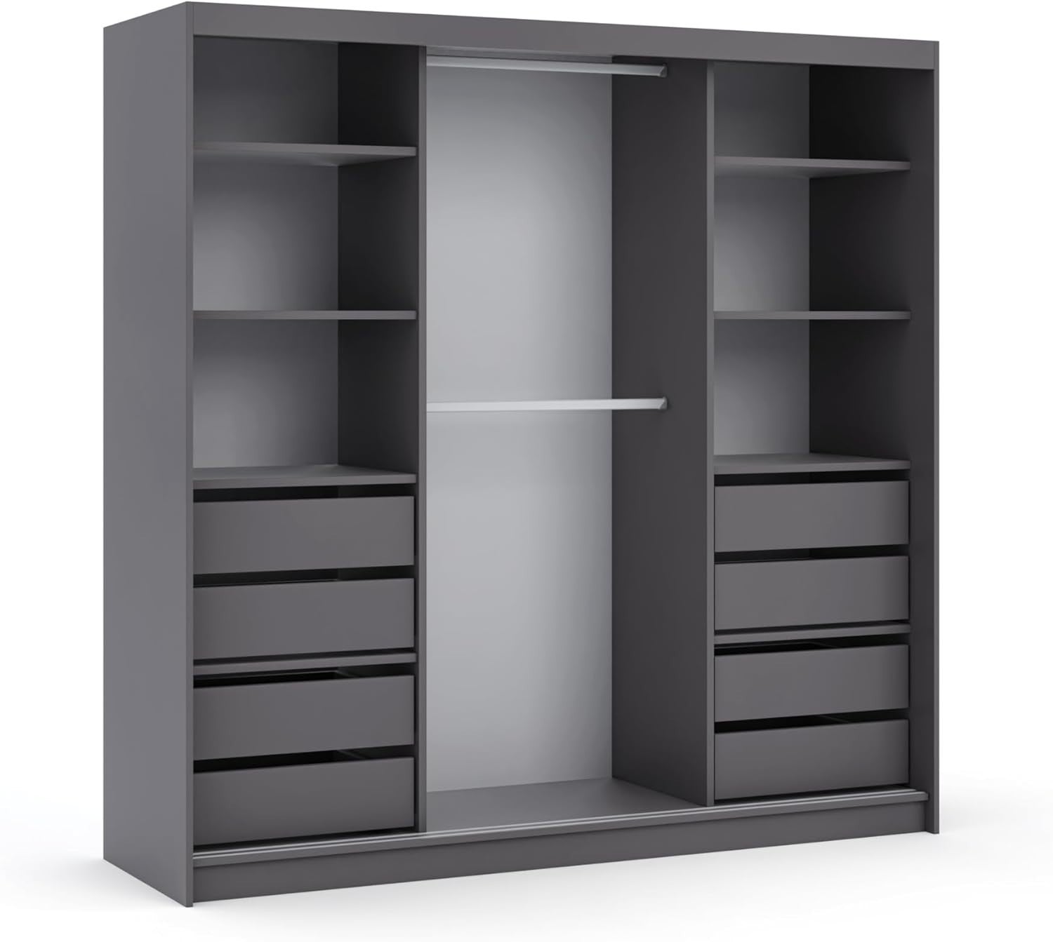 Modern Grey Sliding Door Wardrobe with Mirror & 8 Drawers – Large Storage