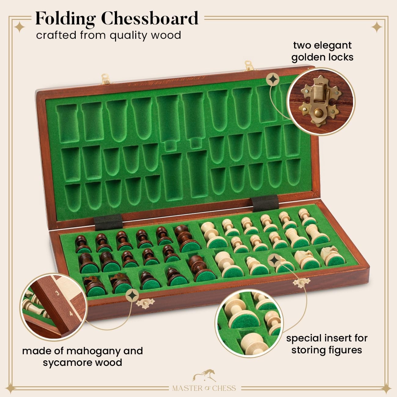 Tournament Wooden Chess Set 48cm Large Foldable Board Staunton No.5 Pieces