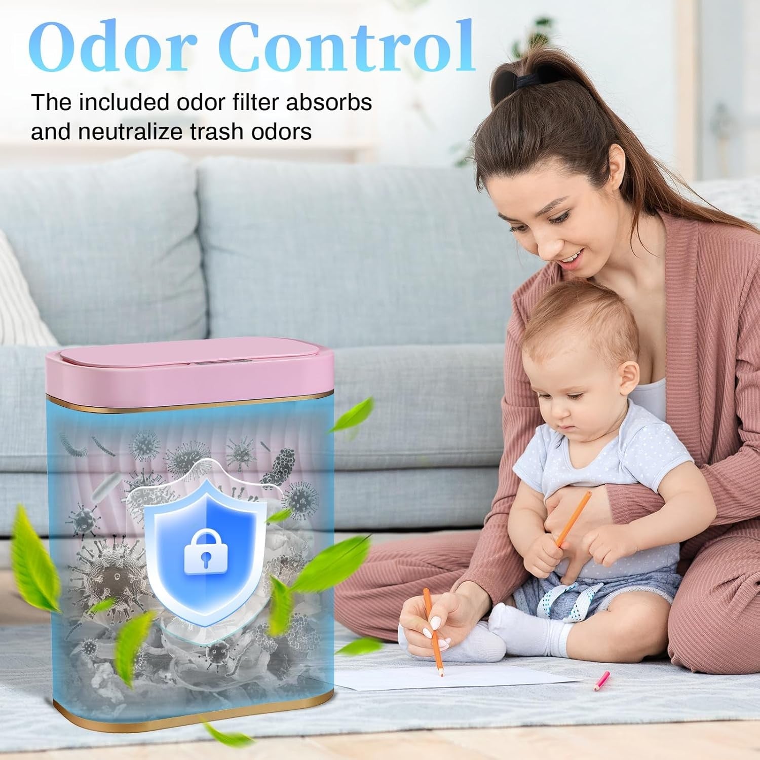 2.6 Gallon Touchless Bathroom Bin Waterproof Slim Smart Trash Can