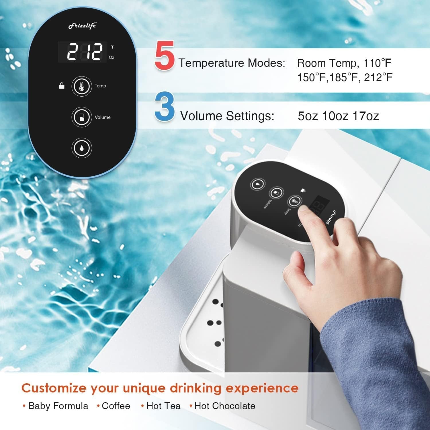 Instant Hot Water Dispenser Filter 3.2L Touch Control 5 Temp Safety Lock