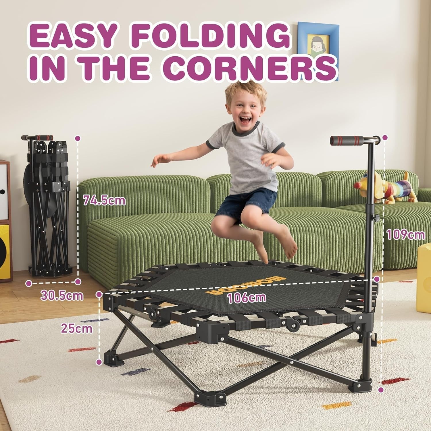 42in Folding Mini Trampoline with Handle Indoor Rebounder Kids Adults