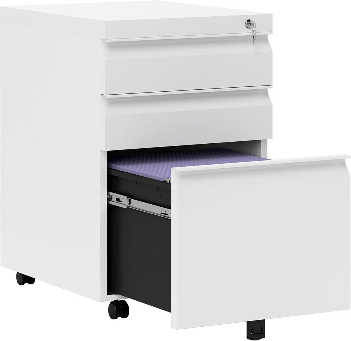 3 Drawer Mobile Filing Cabinet with Lock Under Desk Office Storage White