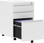 3 Drawer Mobile Filing Cabinet with Lock Under Desk Office Storage White