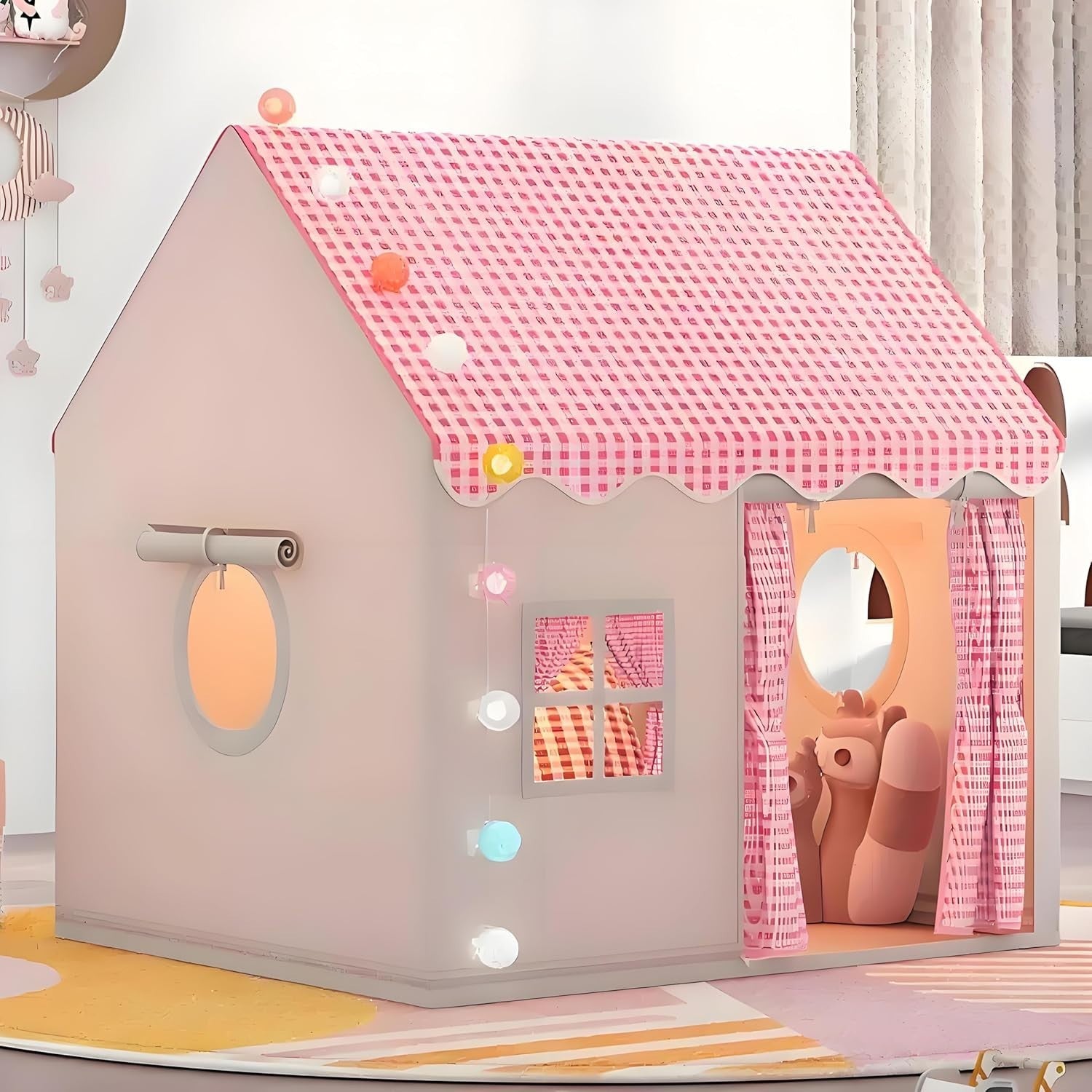 Pink Kids Play Tent with Star Lights Indoor Outdoor Princess Teepee