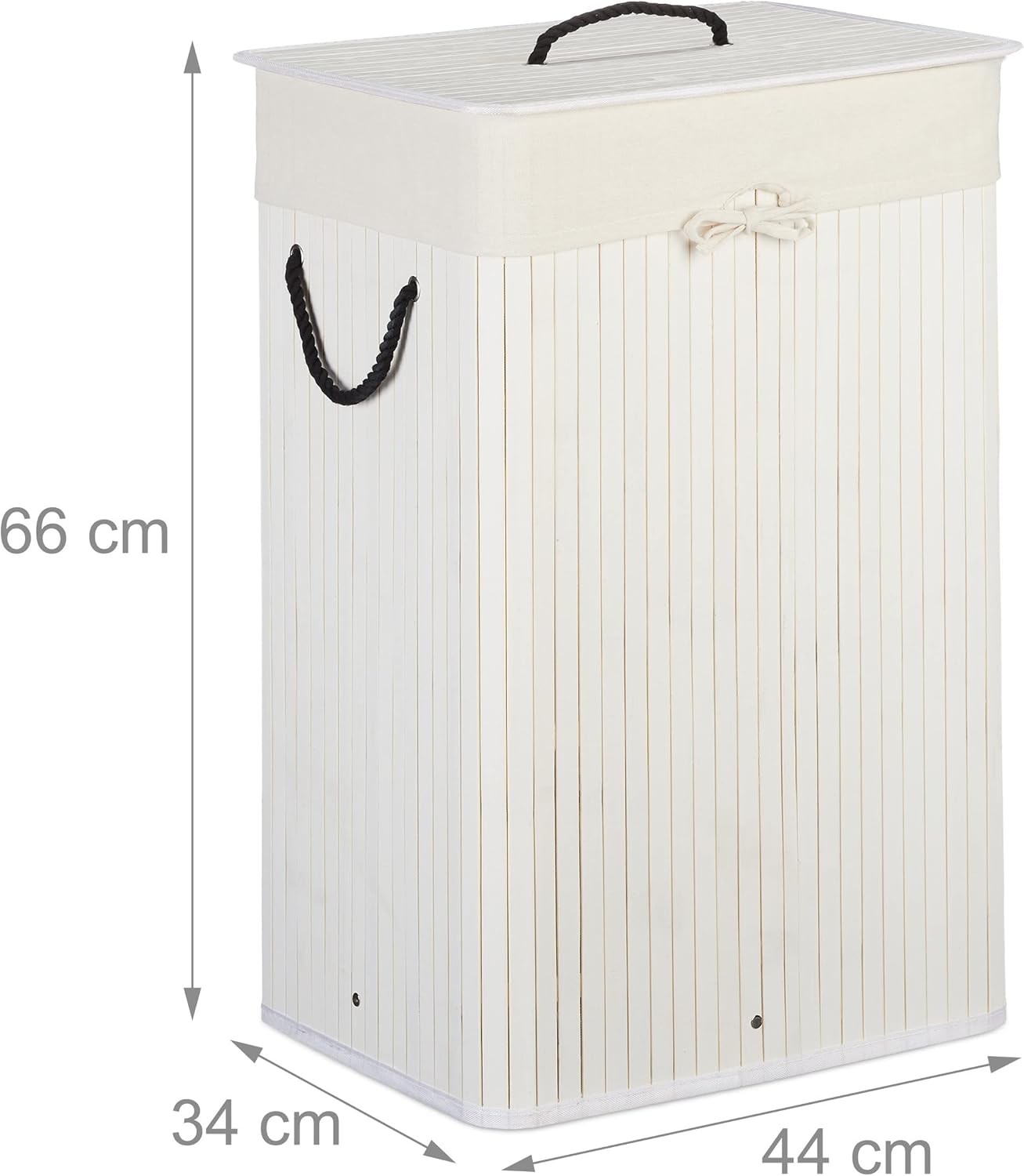 80L Bamboo Laundry Hamper with Lid, 2 Inner Bags, Folding Rectangle Basket White