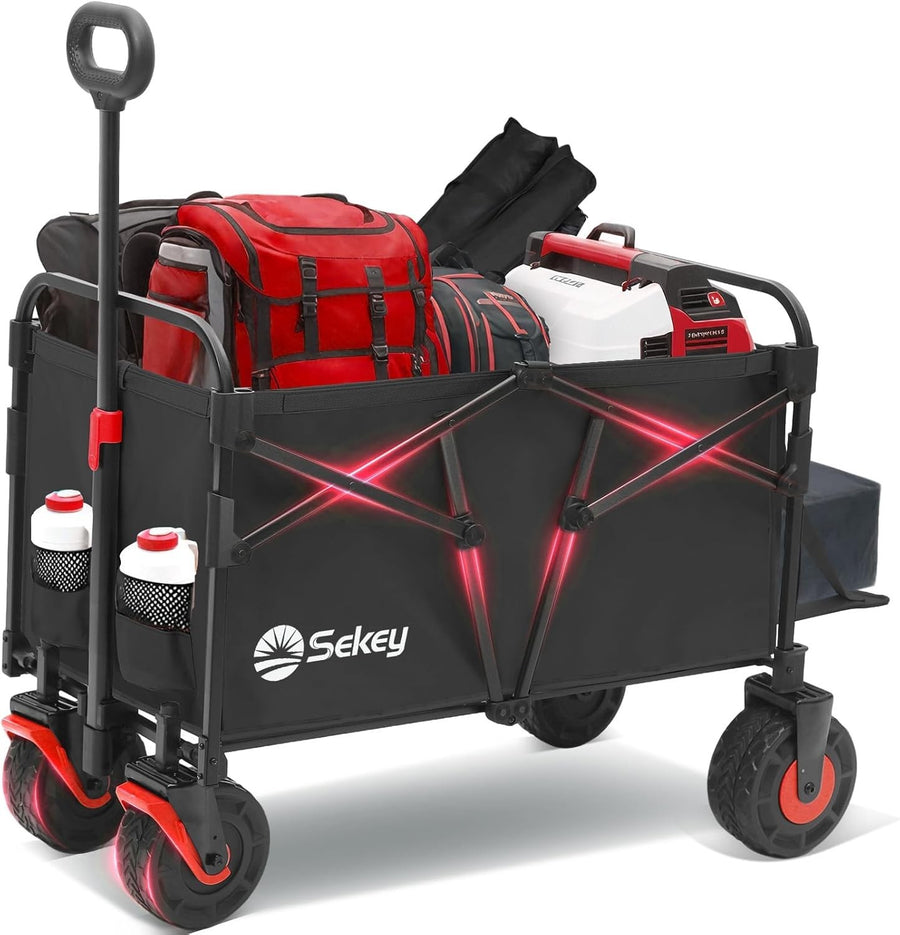 Black 332L Folding Camping Wagon 350lb Heavy Duty All Terrain Festival Trolley