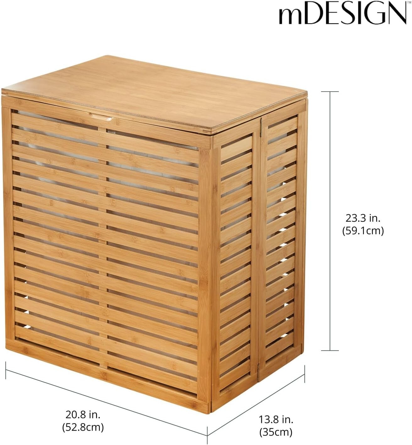 Natural Bamboo Laundry Hamper with Lid & Removable Liner | Foldable Storage Bask