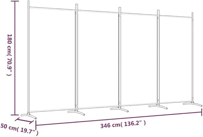 4 Panel Folding Room Divider Brown Privacy Screen 346x180cm Fabric Partition