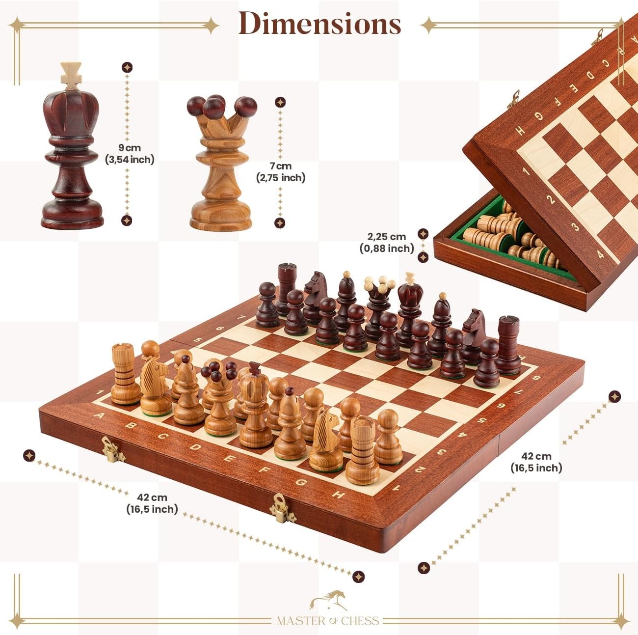 Luxury 42cm Wooden Chess Set XL | Handcrafted Board & Carved Pieces | Premium Gi