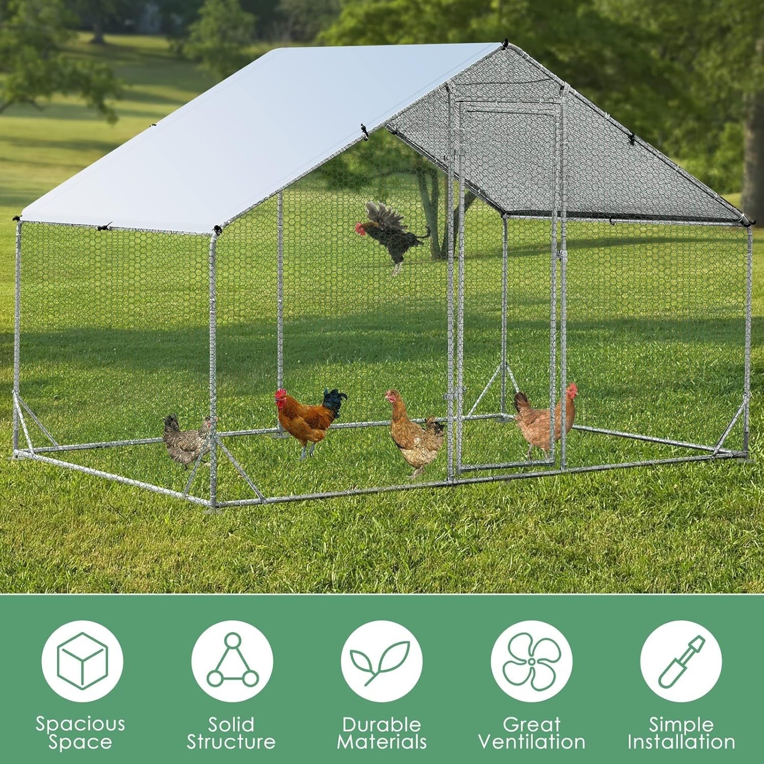 Large Walk In Chicken Coop 3x2m Galvanised Run UV Cover Cage