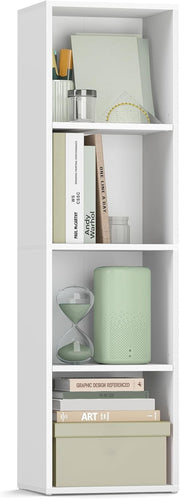 4-Tier White Bookshelf Tall Slim Storage Unit Cube Shelving for Home Office