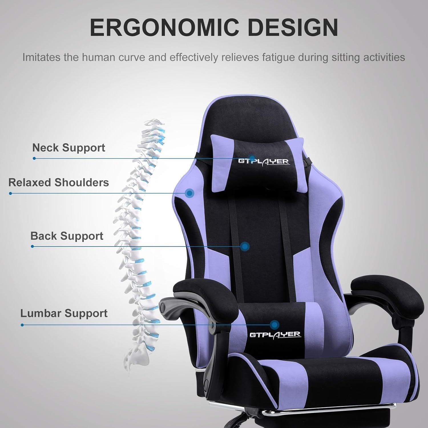 Ergonomic Gaming Chair Fabric Reclining Office Desk Swivel w/ Footrest Massage