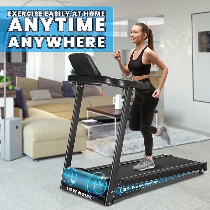 Folding Motorised Treadmill 12.8km/h LCD 12 Programs Portable Home Gym Watch