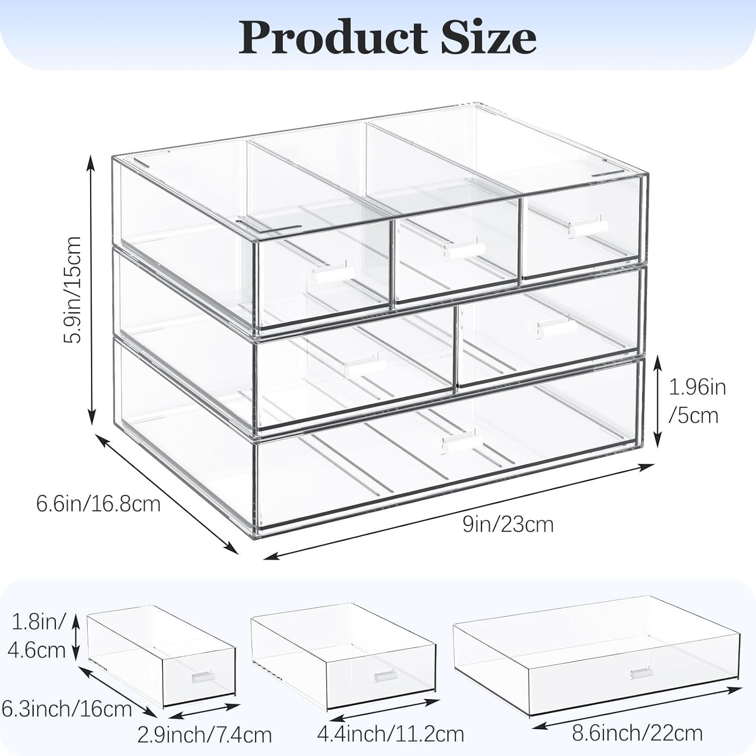 3 Tier Clear Desk Organizer 6 Drawers Stackable Storage Box Office Home