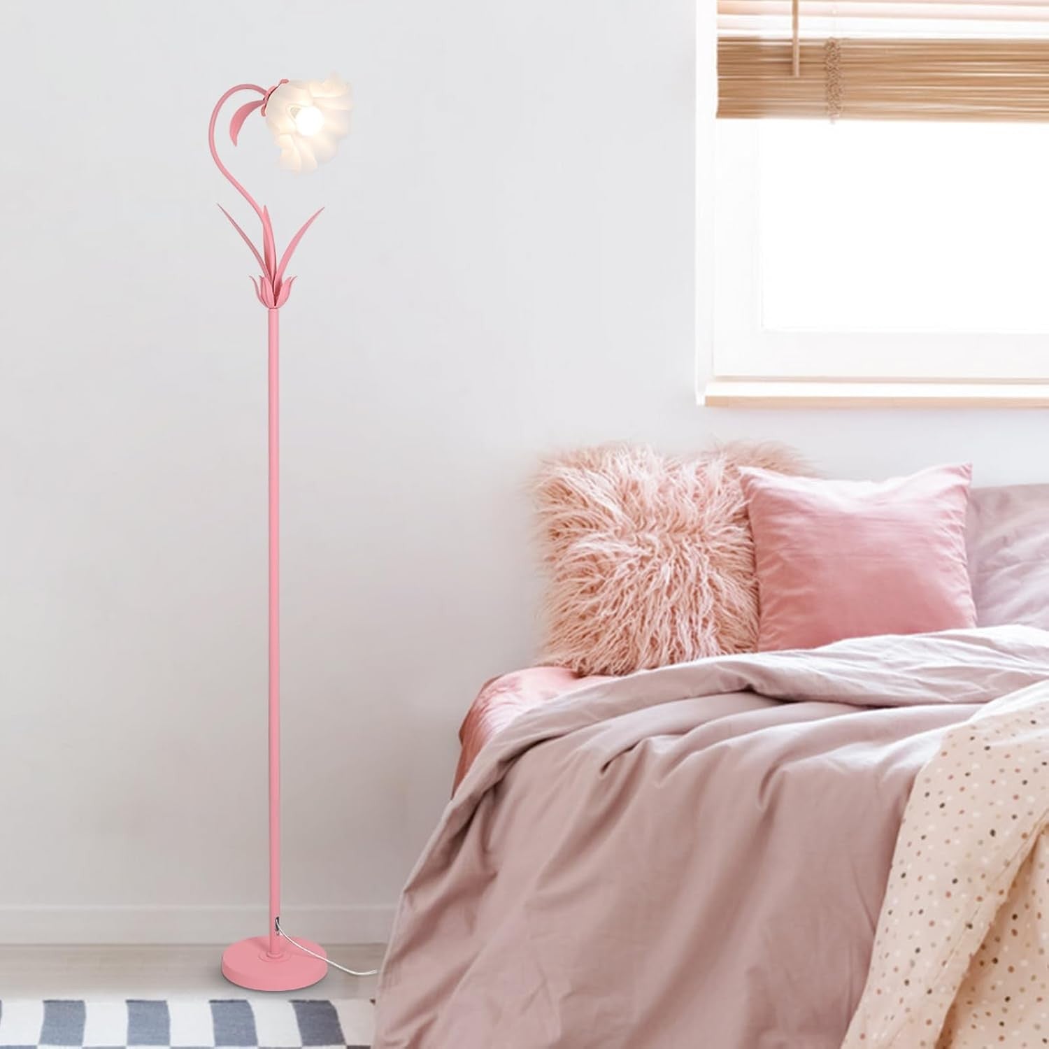 Pink Flower Floor Lamp Modern Standing Light Foot Switch Bedroom Living Room