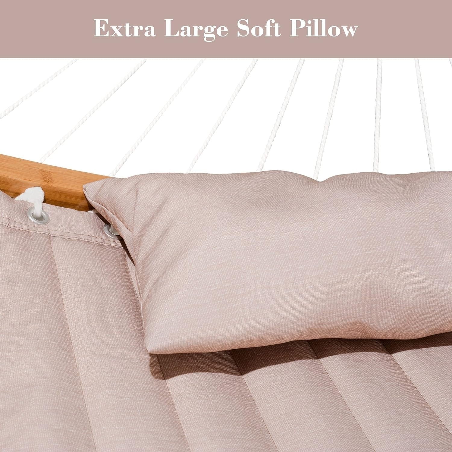Luxury 13.8FT Double Hammock with Pillow & Curved Bamboo Spreader Bar, 450lbs