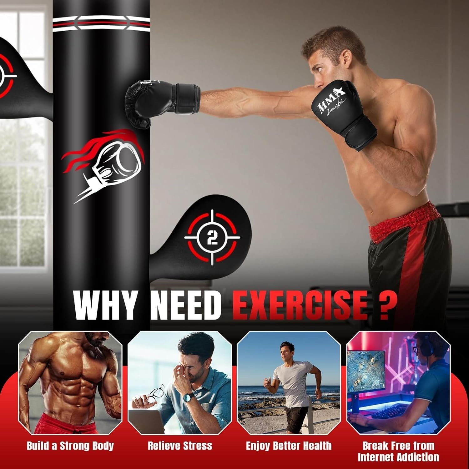 70 Inch Free Standing Inflatable Punching Bag Boxing MMA Training Set