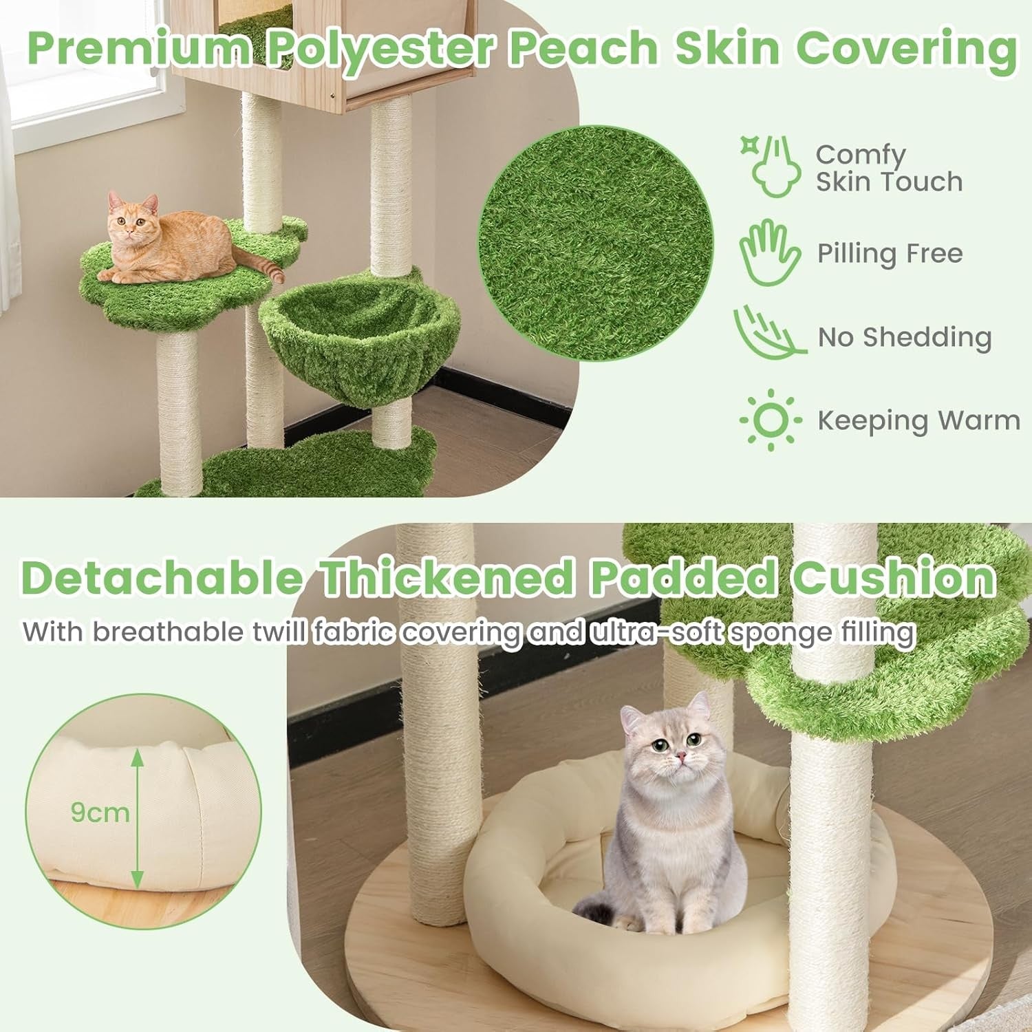 Modern Wooden Cat Tree Tower House Bed Sisal Posts Multi Level Indoor