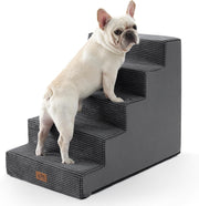 Wide Dog Stairs Non-Slip Pet Steps 4 Small Dogs Cats Puppy 75x50x60cm Dark Grey