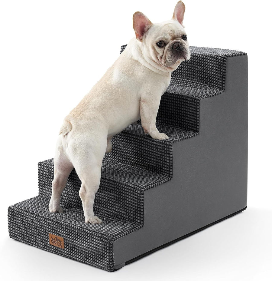 Wide Dog Stairs Non-Slip Pet Steps 4 Small Dogs Cats Puppy 75x50x60cm Dark Grey