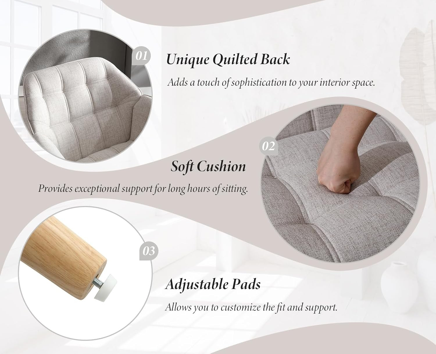 Linen Accent Armchair Beige Upholstered Tub Chair Wood Legs